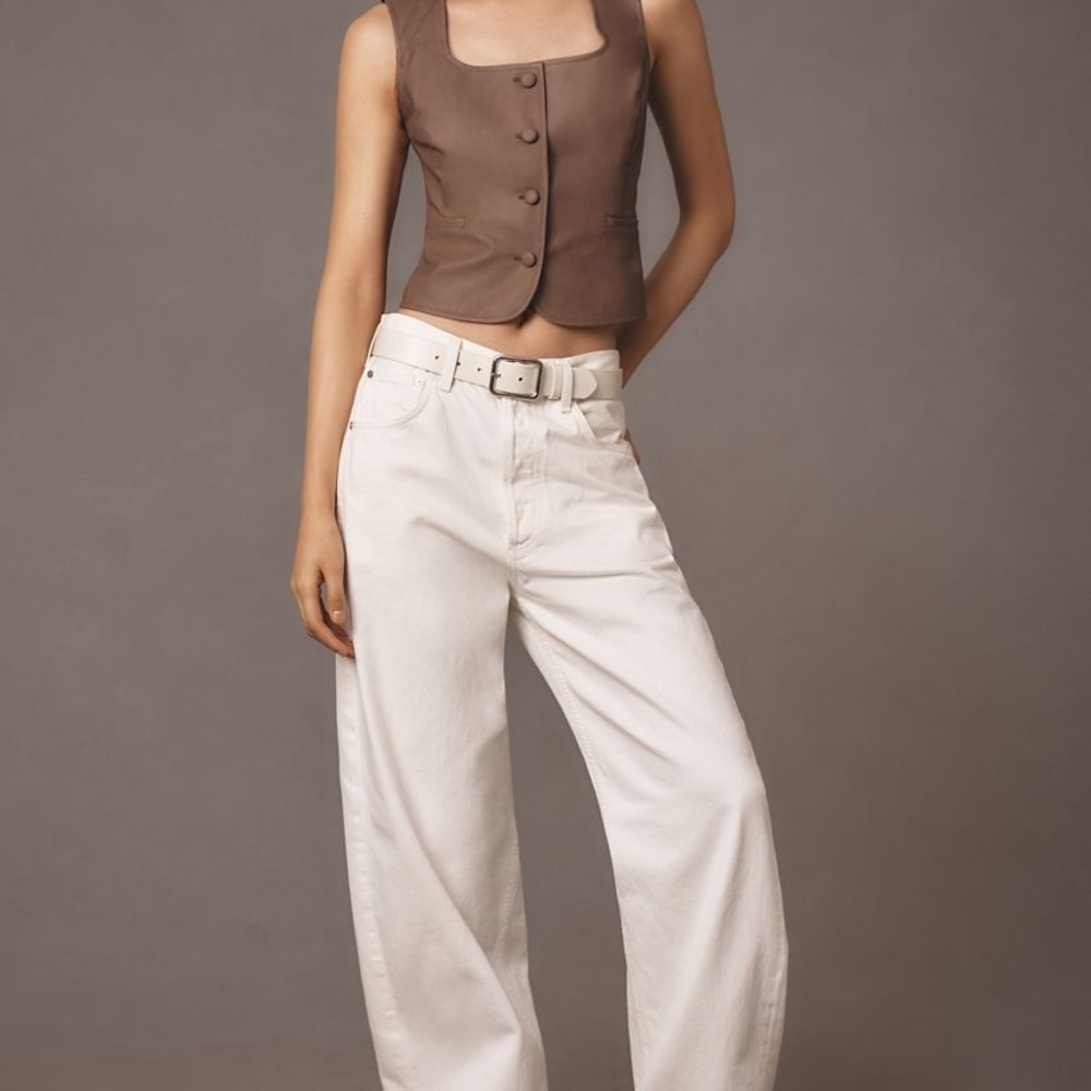 Anthropologie Flat White Taupe Faux Leather Vest-New! - Picture 3 of 5